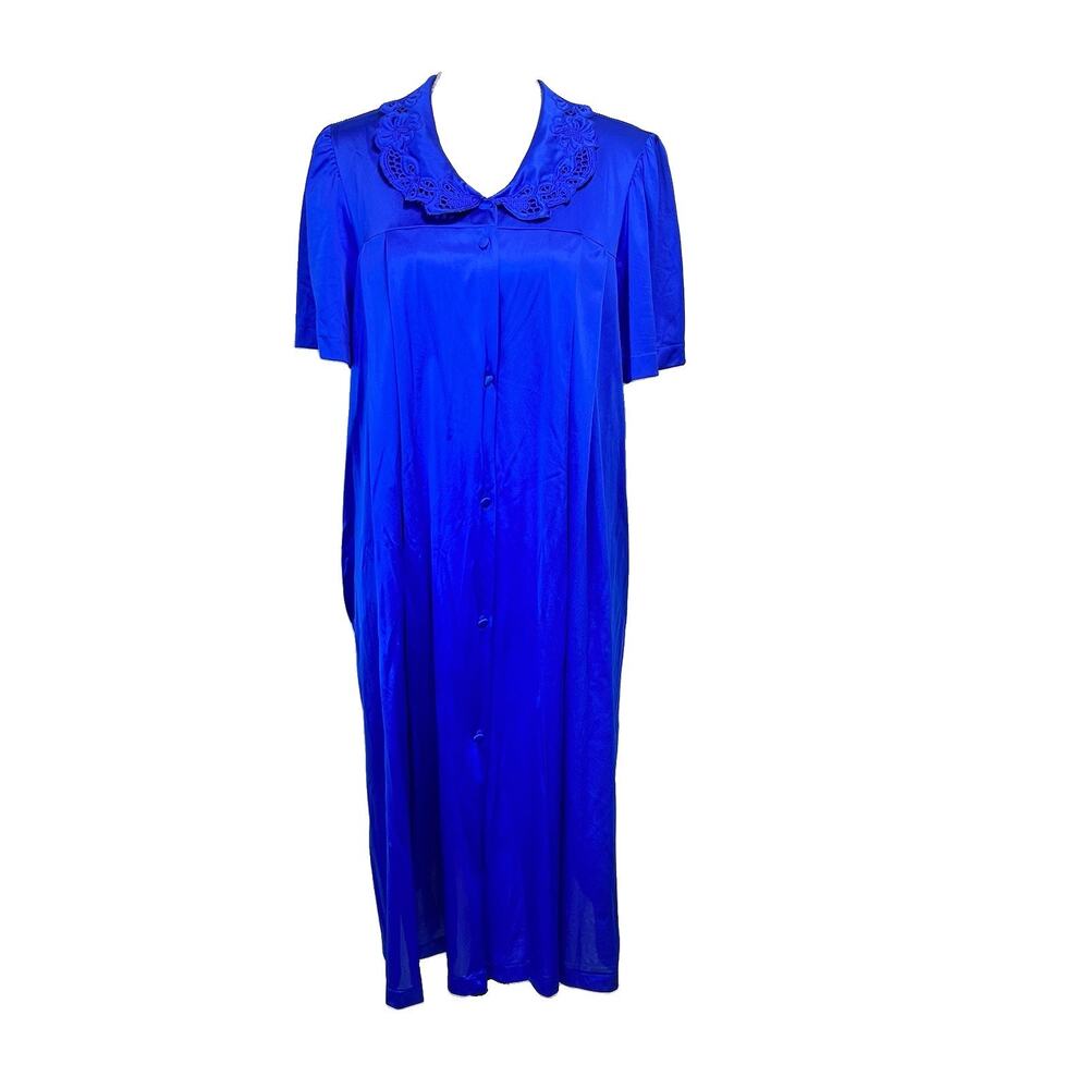 Vintage Vanity Fair Nightgown House Dress Robe size Large Royal Blue Embroidery